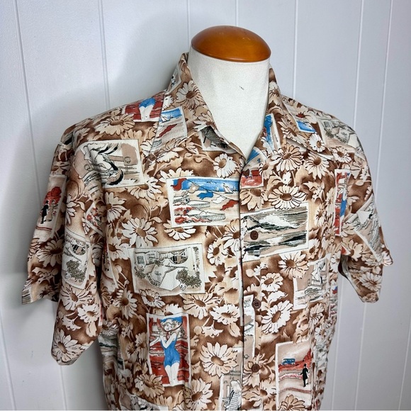 Vintage 60’s Van Heusen 417 Barkcloth Retro Hawaiian Resortwear Shirt - Picture 2 of 11